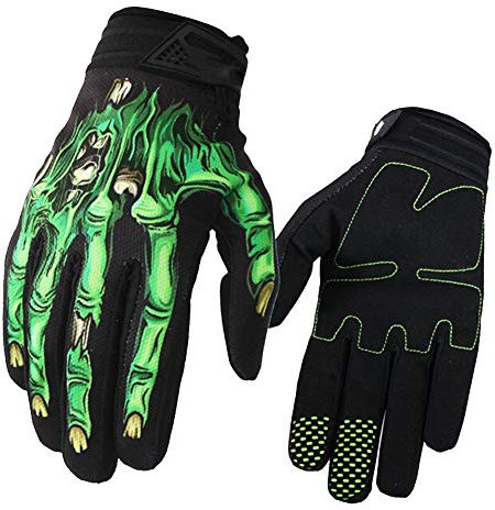 MHGLOVES Vollfingerhandschuhe, Skeleton Motocross Touchscreen Anti Slip Stoßfest Outdoor Sports Handschuhe, Radfahren Fahrrad Motorrad Monster Handschuhe (Unisex),Grün,M