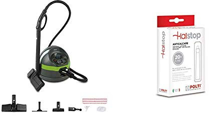 Polti Vaporetto Classic 65 Pulitore, 6 Bar, 1500 W, 1.3 Litri, Alluminio, Nero/Verde & Kalstop PAEU0094 Anticalcare per Apparecchi a Caldaia
