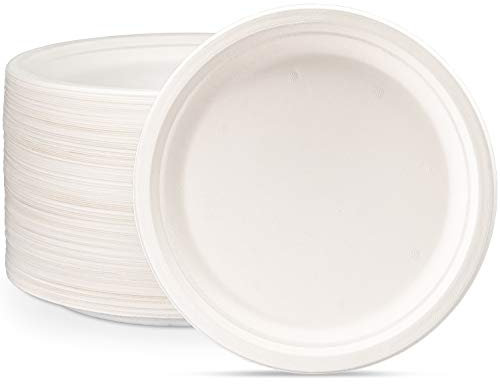Comfy Package 100% Compostable 10 Inch Heavy-Duty Plates [125 Pack] Eco-Friendly Disposable Sugarcane Paper Plates