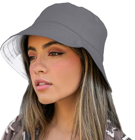 TOSKATOK® UPF 50+ Ladies Women’s Reversible Cotton Bucket Sun Hat - 2 Hats in 1-Grey/White