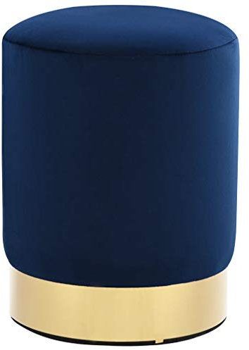 Festnight Hocker Blau und Golden Samt Fassform Polsterhocker Sitzhocker Schemel Samthocker Pouf Sitzpouf Velour Fußhocker Rund Blau Golden Samt 26,5x38cm Metall