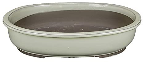 Geosism & Nature Japanischer Bonsai-Topf Morrisan Oval in Weiss glasiertem Steinzeug 38x31x7,5 cm - B22-38a