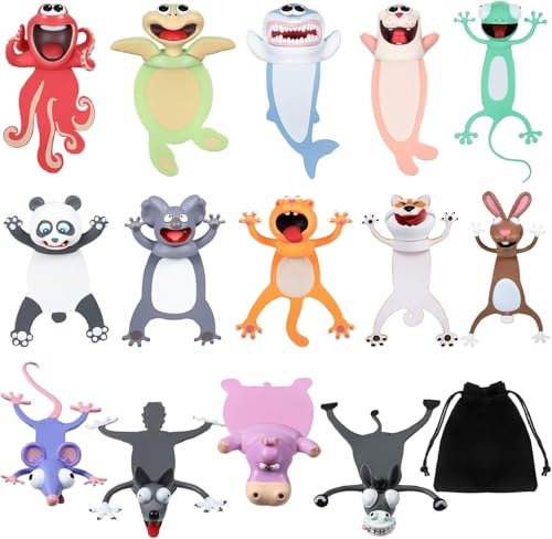 14 Pieces Wacky Ouch Bookmarks Animal Bookmarks 3D Bookmark for Kids Cartoon Christmas Bookmark Novelty Funny Stationery Birthday Party Favors for Student Teens Boys Girls Help with Reading