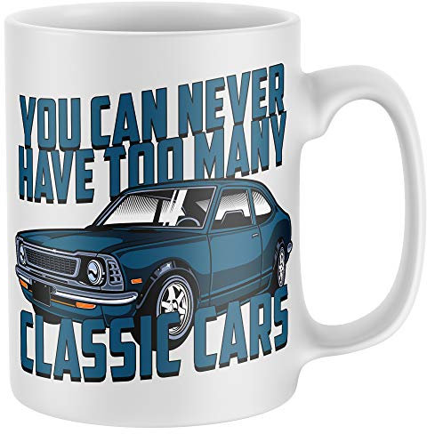 Purple Print House You Can Never Have Too Many Classic Cars Mug - Funny Birthday Vintage Car Gifts For Him or Her - Car Collector Coffee Cup, White, One Size