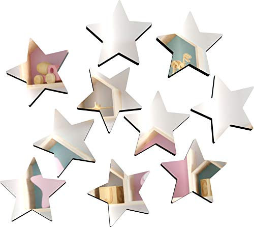 Szeridan Juego de 10 espejos de acrílico con forma de estrella, 8 x 8 cm y 3 mm de grosor, autoadhesivos, para pegar en la pared, decoración de pared