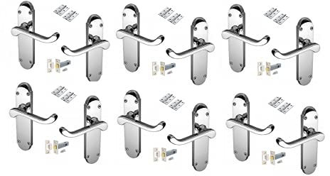 Haven Heritage Door Handles - Polished Chrome Internal Door Handles - Door Handles Internal Sets, Silver Door Handle Set for Internal Doors, Door Handle in Silver, 170mm x 42mm - 6 Sets (6 x) Pairs