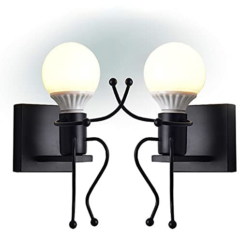 LZGS Go Swing Bands Humanoid Wandleuchte kreativ Cartoon Wandlampen Innen Industrie Wand Lampe Lampe max für 60 W E27 Basis für Schlafzimmer Kinderzimmer Flur Restaurant Treppe (2PCS Robot Noir)…