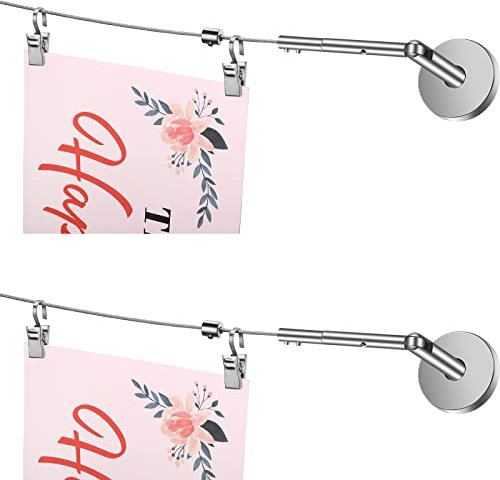 2 Set 496 cm / 5 m Draht-Vorhangstangen-Bügel mit 48 Clips, verstellbarer Vorhang-Draht, Stangen-Set für Tapisserie, Foto, Bild, Kinder, Handwerk, Kunst, Display, Wand, Fenster, Dekor
