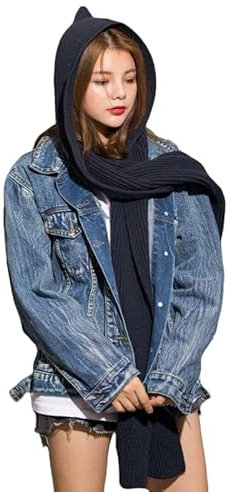 Femme Hiver 2 en 1 Ensemble Chapeau et Echarpe en Tricoté Écharpe À Capuche Chaud Bonnet Hiver Automne Balaclava Coupe-vent Cache-cou pour Sports Extérieur Cadeau pour Noel Valentin Anniversaire