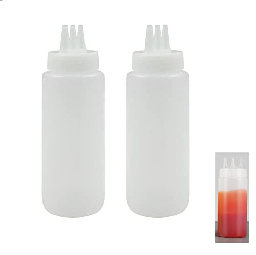 letuxaamz Bouteille de Sauce à Trois Trous Pincement Pot Sauces Salade Bec Verseur Tête Confiture Crème Plastique épaissi Anti Fuite Multi Pressé Grandr Souple et Solide Hygiénique Doux(Deux Pièces)