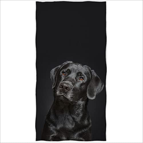 Zomer Strandtuch 70x140cm,Bedrucktes Mikrofaser Badetuch-Labrador Hund Schwarz