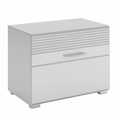 Newroom Sitzbank Weiß Hochglanz Schuhschrank Modern - 60x47x37 cm (BxHxT) - Schuhablage Sitzcontainer Sitzhocker - [Melinda.six] Flur Diele