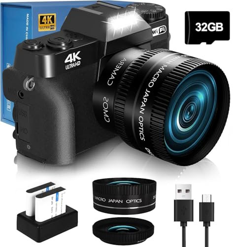 Fotocamera digitale 2024 4K 56 MP per fotografia NIKICAM Vlogging Camera per YouTube con schermo flip a 180°, WiFi, zoom digitale 16x, obiettivo 52 mm, 2 batterie, scheda micro SD da 32 GB (nero)