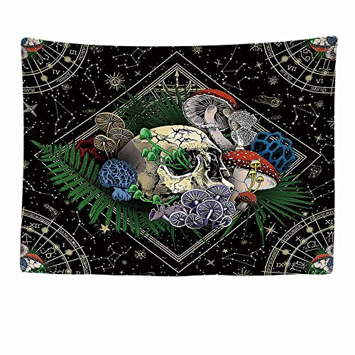 Ulticool - Schädel Mensch Pilze - Wandteppich - 200x150 cm - Großer Wandteppich - Poster Verzierung - Dekoration - Tapete - Leinwand - Malerei - Zubehör Raumteiler - Schwarz