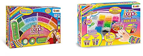 CRAZE GmbH 24584 Loops-Rainbow Box, One Size & Loops Gummis Fun Box Loom Bänder Bastelset Kinder Armbänder selber Machen Knüpfringe DIY Kinderschmuck Gummiringe Häkelnadel & Verschlüsse 20814