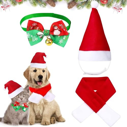 Weihnachten Hundekostüm, Hund Katzen Weihnachtsmütze, Haustier Justierbare Weihnachtsmütze, Hund Weihnachten Kostüm, Weihnachten Katzenkostüm Hundekostüm Weihnachtsmütze Fliege Halsband Halstuch
