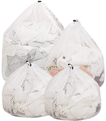 ZYNERY 4 Pièces Filet Linge Machine à Laver, Blanc Sac à Linge avec 3 Tailles, Filet Linge avec Cordon de Serrage pour Sous-vêtements/ Manteau/ Couette/ T-shirts/ Pantalons (40*30cm/50*40cm/60*50cm)