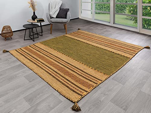 Steffensmeier Handwebteppich Muriani | Baumwolle | Wohnzimmer | Grün, handgewebt, Größe: 170x230 cm