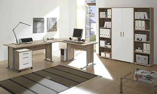 moebel-dich-auf Arbeitszimmer Office LINE 7-TLG. in 2 Farbvarianten Büro Büromöbel-Set Komplettprogramm (Eiche Sonoma/weiß)