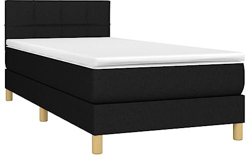vidaXL Boxspringbett mit Matratze Bett Polsterbett Einzelbett Bettgestell Hotelbett Bettrahmen Lattenrost Schlafzimmerbett Schwarz 90x200cm Stoff