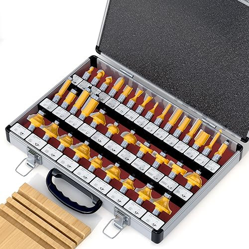 Fivepears 35 Pieces Tungsten Carbide Tipped Router Bit Set 1/2 Inch Shank for Woodworking Beginners with Aluminum Alloy Storage Box