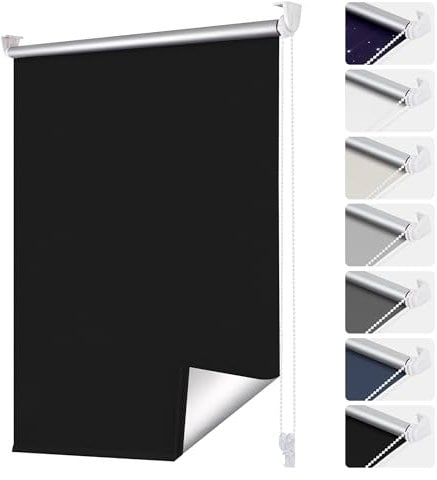 smartdemo Verdunklungsrollo ohne Bohren & mit Bohren, Klemmrollo Fensterrollo Schwarz 90x130cm(BxH), Thermorollo Sichtschutz und Sonnenchutz, Klemmrollo rollos für Fenster & Tür