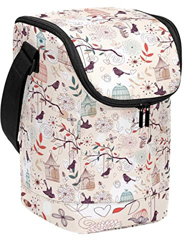 Natur Vögel Vogelkäfige Pflanzen Blumen Muster Großer Lunch-Eimer Wiederverwendbare Lunchbox Leichte Lunchtasche Kompakte Lunchboxen