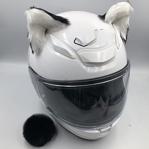 Motorradhelm Dekoration,2 Stück Motorrad Helm-Ohren + Schwanz Dekorations Süßer Plüsch Katzenohrform Dekoration Aufkleber Persönlichkeit Plüsch Katzenohr Helm-Ohren für Rolle Motorradhelm
