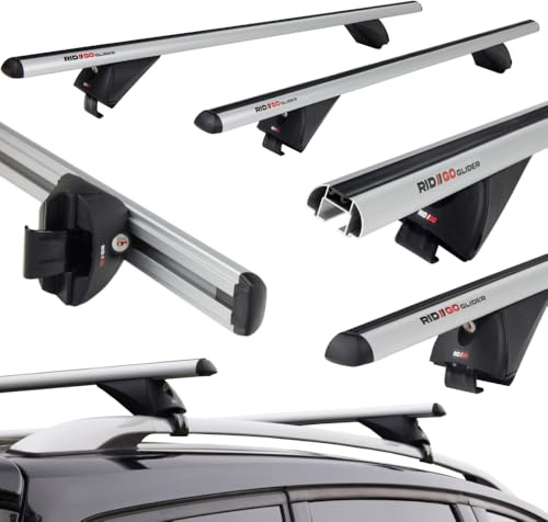 RIDIGO Glider Dachträger für Renault Clio 4 IV Grandtour 2013-2020 | Aluminium, 75 kg Tragkraft, offene Dachreling, Silber