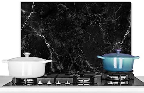 KitchenYeah© Antisalpicaduras Cocina 60x40 cm Protector Salpicaduras Pared Chapa Aluminio Kitchen Panel Vitrocerámica Accesorios Salpicadero Decoración Mármol - Negro - Blanco - Textura