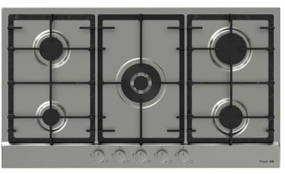 Piano Cottura 5 fuochi a Gas Larghezza 86 cm Acciaio Inox griglie in ghisa - 7017 032