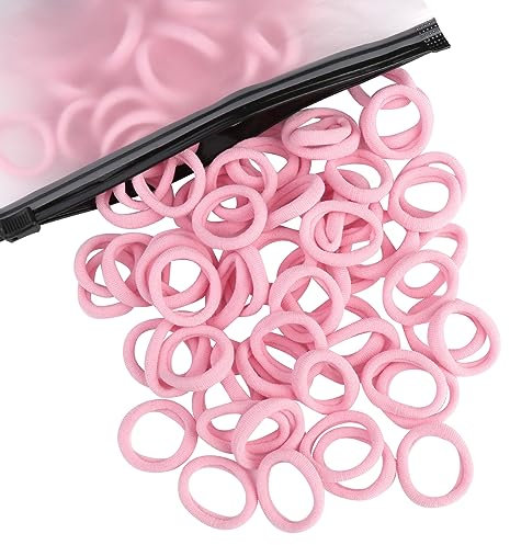 Zingso 100 elastici per capelli per bambini, in cotone, per ragazze e bambini, multicolore, piccoli, senza cuciture, elastici per coda di cavallo, per bambini (rosa chiaro)