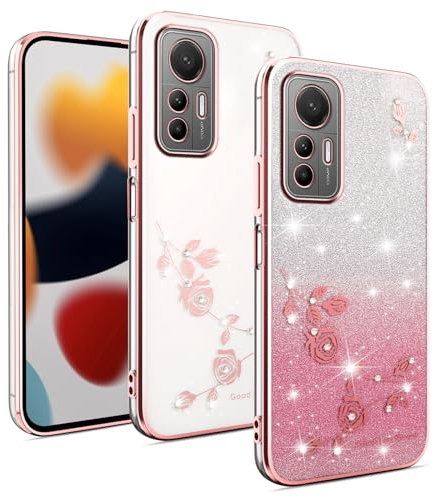 XINYEXIN Transparent Glitzer Hülle für Xiaomi 12 Lite, Bling Glitter Handyhülle Ultradünn Stoßfest, Niedliche Glitzernde Schutzhülle für Frauen Mädchen - Roségold