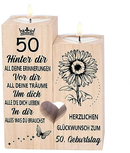50. Geburtstag Frau Mann, Geschenkideen 50 Geburtstag, Kerzenständer - 50 Deko, Geburtstagsgeschenk für Frauen 50, Geburtstagsgeschenk für Frau, Mama, Schwester, Freundin