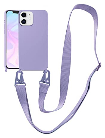 VooDirop Compatible with iPhone 12 Mini Case with Lanyard Crossbody iPhone Case with Strap Adjustable Shockproof Drop Protection Silicone Phone Cover for iPhone 12 Mini 5.4’’ Lavender Purple