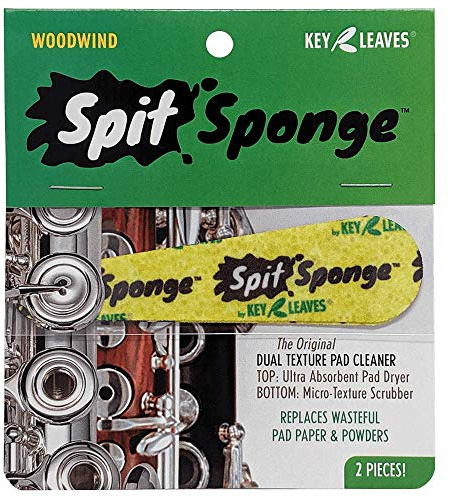 Spit Sponge (2 piece) Pad Dryer Cleaner for Clarinet, Flute, Oboe, Bassoon, by Key Leaves