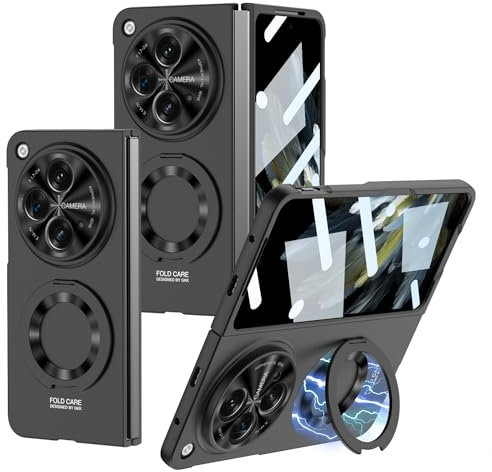 COQUE Hülle für Oppo Find N3 Hülle mit Ring, schlanke magnetische kabellose Schnelllade-Ringhülle, Faltbare Handyhülle für Oppo Find N3-Schwarz