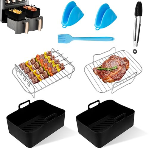 Silicone Air Fryer Liner 8.46 for Ninja AF400UK AF500UK AF451UK AF300UK AF451UK & Tower T17088, Wetisedg® 8 pcs Ninja Air Fryer Accessories, Upgraded Air Fryer Liner Silicone & Dual Air Fryer Racks