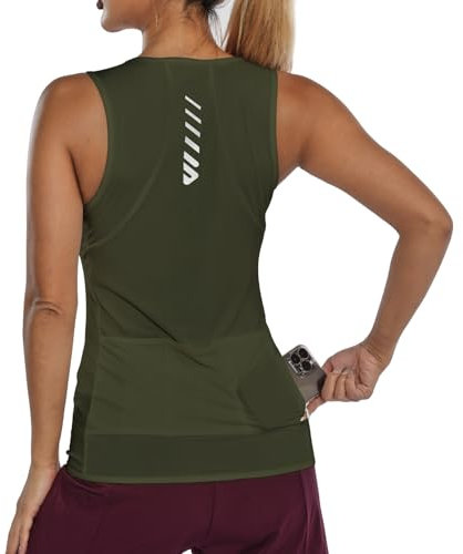 Fahrradtrikot Damen äRmellos,Radtrikot Atmungsaktiv Rennrad Trikot Fahrradshirt Mountainbike Frauen Sport Shirts FüR Damen Tank Top Taschen Olive Green S