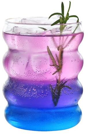 Wensmy Vintage Ribbed Glass Cups 300ML Ribbed Water Glasses Cups Glassware Tumblers Drinking Glasses Wave Bubble Glasses Tumbler for Coctail, Milk, Soda