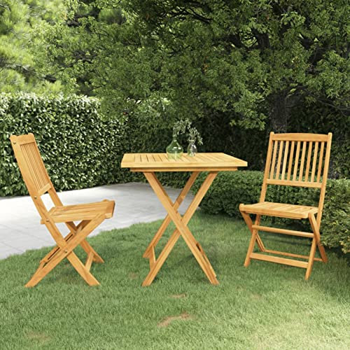 Gecheer Akazienholz Massiv Gartenmöbel 3-TLG. Klappbar Sitzgruppe Gartengarnitur Gartenset Sitzgarnitur Klappstühle Tisch Klapptisch Stühle