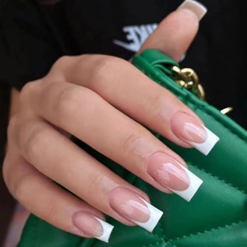 Französische Press On Nails, 24 Stück Nude fake nails kurz, Sarg Press-on-Nägel mit Designs, Künstliche Nägel Zum Aufkleben Kurz, Vollabdeckende künstliche Nagelspitzen für Damen Mädchen Nail Art
