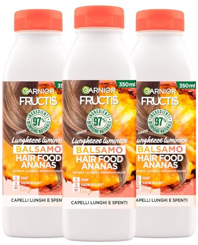 Garnier Fructis Hair Food Ananas Conditioner für lange und stumpfe Haare, entwirrend und Anti-Frizz, reinigt, nährend, feuchtigkeitsspendend, 3 Flaschen à 350 ml