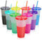 MEETOZ Reusable Plastic Cups with Straws & Lids,10Pcs 24oz Iced Water Colour Changing Cups,for Cute Durable Travel Party Cup for Adults