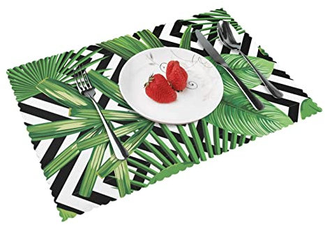 Green Leaves Of Palm Tree Tropical Plant Print Placemats Set Of 4, Heat Resistant Washable Placemats Table Mats For Dining Kitchen Indoor Outdoor 45x30 Cm