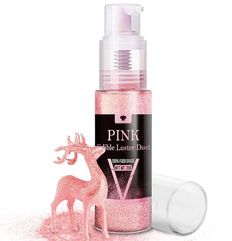 Essbarer Glitzer Spray Set - 20g Lebensmittel Glitzer Glitzerstaub für Getränke, Champagner, Kuchen - Essbarer Metallisch Lebensmittelfarbe Pulver zum Cocktails, Wein, Likör, Backen, Torten (Rosa)