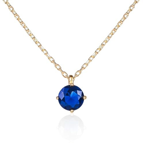 namana Zierliche Blaue Anhänger-Halskette für Frauen und Mädchen, süße goldene Solitär-Halsketten für Frauen aus 925er Sterling Silber mit einem blauen Stein, Goldkette Damen aus 925 Silber