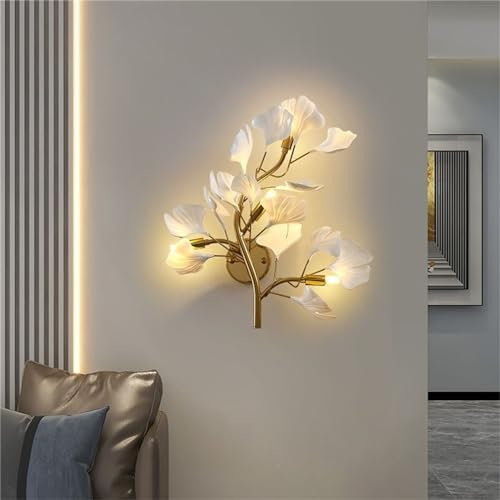 Moderne Baumzweig-Wandleuchte Mit Acryl-Ginkgoblatt Wandleuchte, 4-Flammige Wandleuchten Für Schlafzimmer, Nachttisch, Küche, Flur, Wohnzimmer, Lesen, Bar