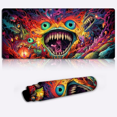 LJSPTU Tastaturmatte mit erweiterter Größe, bunter Teufel, XXL Gaming Mauspad (90 x 40 x 0,3 cm), großes Mauspad für Büro und Gaming