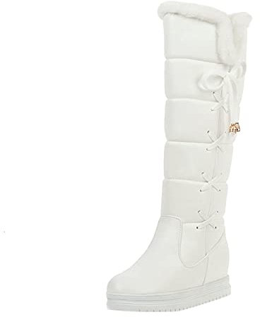 Stivali sopra il ginocchio, da donna, foderati, impermeabili, in pelle PU, a gambo lungo, stivali da donna, in pelle, stivali da equitazione, stivali termici, bianco, 40 EU